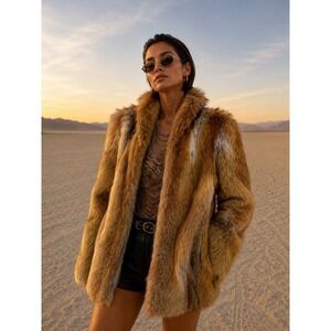 Vintage Genuine Red Fox Fur Coat Jacket Women's M Golden Brown Silk Lining